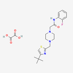 molecular formula C22H29FN4O5S B2950271 2-(4-((4-(tert-butyl)thiazol-2-yl)methyl)piperazin-1-yl)-N-(2-fluorophenyl)acetamide oxalate CAS No. 1351645-07-2
