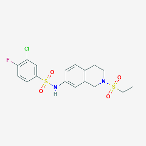 molecular formula C17H18ClFN2O4S2 B2950282 3-chloro-N-(2-(ethylsulfonyl)-1,2,3,4-tetrahydroisoquinolin-7-yl)-4-fluorobenzenesulfonamide CAS No. 955251-89-5
