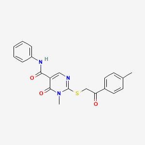 molecular formula C21H19N3O3S B2950297 1-methyl-2-[2-(4-methylphenyl)-2-oxoethyl]sulfanyl-6-oxo-N-phenylpyrimidine-5-carboxamide CAS No. 891099-90-4
