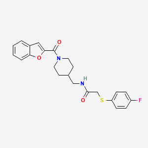 molecular formula C23H23FN2O3S B2950300 N-((1-(benzofuran-2-carbonyl)piperidin-4-yl)methyl)-2-((4-fluorophenyl)thio)acetamide CAS No. 1234958-31-6