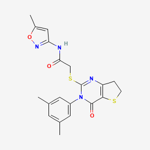 molecular formula C20H20N4O3S2 B2950315 2-((3-(3,5-dimethylphenyl)-4-oxo-3,4,6,7-tetrahydrothieno[3,2-d]pyrimidin-2-yl)thio)-N-(5-methylisoxazol-3-yl)acetamide CAS No. 877653-93-5