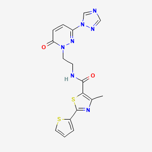 4-methyl-N-(2-(6-oxo-3-(1H-1,2,4-triazol-1-yl)pyridazin-1(6H)-yl)ethyl)-2-(thiophen-2-yl)thiazole-5-carboxamide