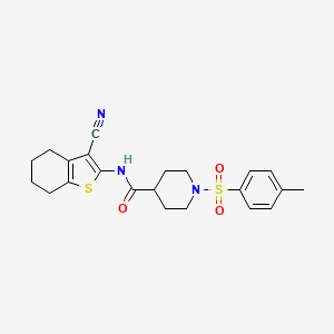 molecular formula C22H25N3O3S2 B2950364 N-(3-cyano-4,5,6,7-tetrahydrobenzo[b]thiophen-2-yl)-1-tosylpiperidine-4-carboxamide CAS No. 941962-36-3