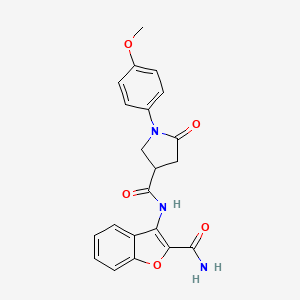 molecular formula C21H19N3O5 B2950368 N-(2-carbamoylbenzofuran-3-yl)-1-(4-methoxyphenyl)-5-oxopyrrolidine-3-carboxamide CAS No. 886949-94-6