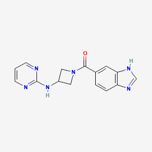 molecular formula C15H14N6O B2950374 (1H-benzo[d]imidazol-5-yl)(3-(pyrimidin-2-ylamino)azetidin-1-yl)methanone CAS No. 2034285-85-1