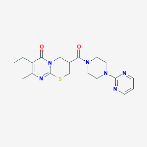 molecular formula C19H24N6O2S B2950375 7-ethyl-8-methyl-3-(4-(pyrimidin-2-yl)piperazine-1-carbonyl)-3,4-dihydropyrimido[2,1-b][1,3]thiazin-6(2H)-one CAS No. 1421463-99-1