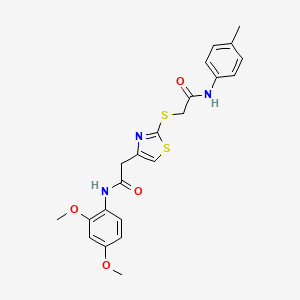 molecular formula C22H23N3O4S2 B2950415 N-(2,4-dimethoxyphenyl)-2-(2-((2-oxo-2-(p-tolylamino)ethyl)thio)thiazol-4-yl)acetamide CAS No. 942001-62-9