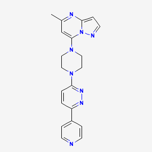 molecular formula C20H20N8 B2950421 5-Methyl-7-[4-(6-pyridin-4-ylpyridazin-3-yl)piperazin-1-yl]pyrazolo[1,5-a]pyrimidine CAS No. 2380189-20-6