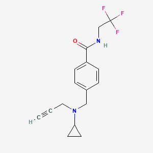 molecular formula C16H17F3N2O B2950436 4-{[cyclopropyl(prop-2-yn-1-yl)amino]methyl}-N-(2,2,2-trifluoroethyl)benzamide CAS No. 1258695-93-0