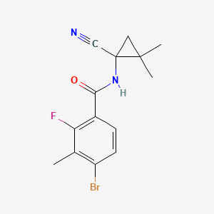 molecular formula C14H14BrFN2O B2950438 4-Bromo-N-(1-cyano-2,2-dimethylcyclopropyl)-2-fluoro-3-methylbenzamide CAS No. 2188478-05-7