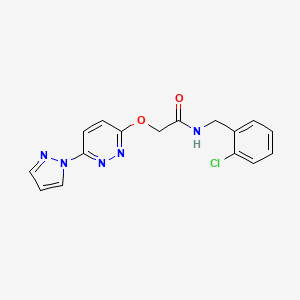 molecular formula C16H14ClN5O2 B2950463 2-((6-(1H-pyrazol-1-yl)pyridazin-3-yl)oxy)-N-(2-chlorobenzyl)acetamide CAS No. 1428375-86-3