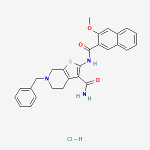 molecular formula C27H26ClN3O3S B2950464 6-Benzyl-2-(3-methoxy-2-naphthamido)-4,5,6,7-tetrahydrothieno[2,3-c]pyridine-3-carboxamide hydrochloride CAS No. 1216572-88-1