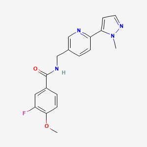 molecular formula C18H17FN4O2 B2950467 3-fluoro-4-methoxy-N-((6-(1-methyl-1H-pyrazol-5-yl)pyridin-3-yl)methyl)benzamide CAS No. 2034229-59-7