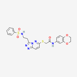 molecular formula C23H22N6O5S2 B2950473 N-(2,3-dihydrobenzo[b][1,4]dioxin-6-yl)-2-((3-(2-(phenylsulfonamido)ethyl)-[1,2,4]triazolo[4,3-b]pyridazin-6-yl)thio)acetamide CAS No. 872996-74-2