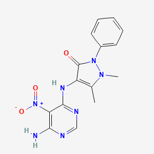 molecular formula C15H15N7O3 B2950477 4-((6-amino-5-nitropyrimidin-4-yl)amino)-1,5-dimethyl-2-phenyl-1H-pyrazol-3(2H)-one CAS No. 440334-83-8