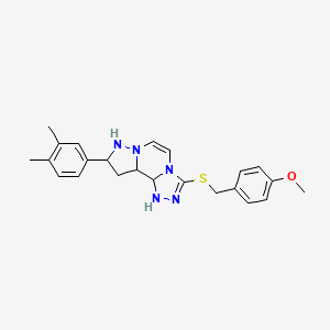 molecular formula C23H21N5OS B2950501 11-(3,4-Dimethylphenyl)-5-{[(4-methoxyphenyl)methyl]sulfanyl}-3,4,6,9,10-pentaazatricyclo[7.3.0.0^{2,6}]dodeca-1(12),2,4,7,10-pentaene CAS No. 1326880-02-7