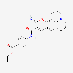 molecular formula C25H25N3O4 B2950506 Ethyl 4-{4-imino-3-oxa-13-azatetracyclo[7.7.1.0^{2,7}.0^{13,17}]heptadeca-1,5,7,9(17)-tetraene-5-amido}benzoate CAS No. 902627-20-7
