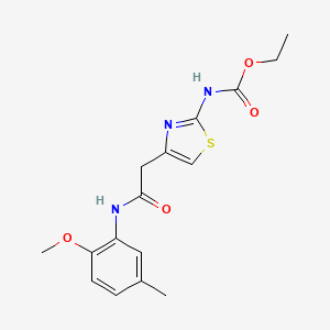 molecular formula C16H19N3O4S B2950517 Ethyl (4-(2-((2-methoxy-5-methylphenyl)amino)-2-oxoethyl)thiazol-2-yl)carbamate CAS No. 946314-53-0