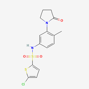 molecular formula C15H15ClN2O3S2 B2950521 5-chloro-N-(4-methyl-3-(2-oxopyrrolidin-1-yl)phenyl)thiophene-2-sulfonamide CAS No. 941918-16-7