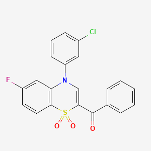 molecular formula C21H13ClFNO3S B2950523 [4-(3-chlorophenyl)-6-fluoro-1,1-dioxido-4H-1,4-benzothiazin-2-yl](phenyl)methanone CAS No. 1113110-05-6