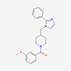 molecular formula C23H25N3O2 B2950533 (3-methoxyphenyl)(4-((2-phenyl-1H-imidazol-1-yl)methyl)piperidin-1-yl)methanone CAS No. 1351635-32-9