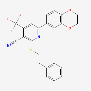 6-(2,3-Dihydro-1,4-benzodioxin-6-yl)-2-(phenethylsulfanyl)-4-(trifluoromethyl)nicotinonitrile