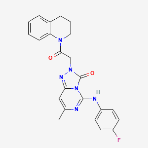molecular formula C23H21FN6O2 B2950544 2-(2-(3,4-dihydroquinolin-1(2H)-yl)-2-oxoethyl)-5-((4-fluorophenyl)amino)-7-methyl-[1,2,4]triazolo[4,3-c]pyrimidin-3(2H)-one CAS No. 1251553-17-9