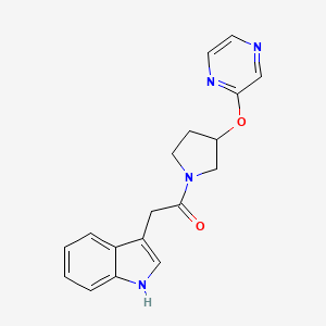 molecular formula C18H18N4O2 B2950559 2-(1H-indol-3-yl)-1-(3-(pyrazin-2-yloxy)pyrrolidin-1-yl)ethanone CAS No. 2034582-49-3