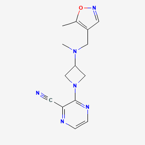 molecular formula C14H16N6O B2950568 3-[3-[Methyl-[(5-methyl-1,2-oxazol-4-yl)methyl]amino]azetidin-1-yl]pyrazine-2-carbonitrile CAS No. 2380141-24-0
