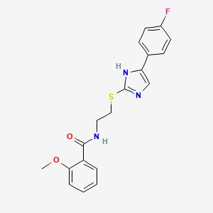 molecular formula C19H18FN3O2S B2950586 N-(2-((5-(4-fluorophenyl)-1H-imidazol-2-yl)thio)ethyl)-2-methoxybenzamide CAS No. 897455-61-7