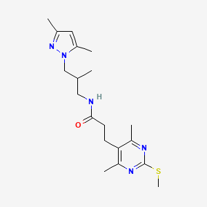 molecular formula C19H29N5OS B2950605 N-[3-(3,5-dimethyl-1H-pyrazol-1-yl)-2-methylpropyl]-3-[4,6-dimethyl-2-(methylsulfanyl)pyrimidin-5-yl]propanamide CAS No. 1223609-41-3