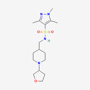1,3,5-trimethyl-N-{[1-(oxolan-3-yl)piperidin-4-yl]methyl}-1H-pyrazole-4-sulfonamide