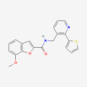molecular formula C20H16N2O3S B2950611 7-methoxy-N-((2-(thiophen-2-yl)pyridin-3-yl)methyl)benzofuran-2-carboxamide CAS No. 2034576-54-8