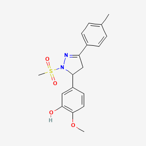 molecular formula C18H20N2O4S B2950615 2-methoxy-5-(1-(methylsulfonyl)-3-(p-tolyl)-4,5-dihydro-1H-pyrazol-5-yl)phenol CAS No. 927027-60-9