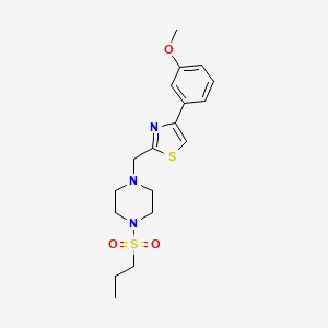 molecular formula C18H25N3O3S2 B2950628 4-(3-Methoxyphenyl)-2-((4-(propylsulfonyl)piperazin-1-yl)methyl)thiazole CAS No. 1105216-37-2