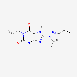 molecular formula C17H22N6O2 B2950636 8-(3,5-diethyl-1H-pyrazol-1-yl)-3,7-dimethyl-1-(prop-2-en-1-yl)-2,3,6,7-tetrahydro-1H-purine-2,6-dione CAS No. 1014011-94-9