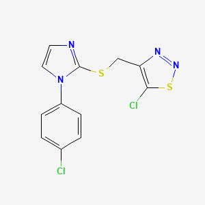 molecular formula C12H8Cl2N4S2 B2950642 1-(4-Chlorophenyl)-1H-imidazol-2-yl (5-chloro-1,2,3-thiadiazol-4-yl)methyl sulfide CAS No. 338956-25-5