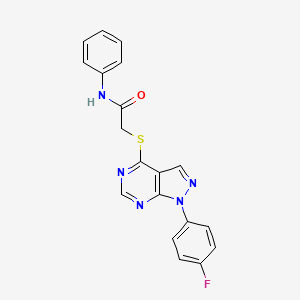 molecular formula C19H14FN5OS B2950660 2-[1-(4-fluorophenyl)pyrazolo[3,4-d]pyrimidin-4-yl]sulfanyl-N-phenylacetamide CAS No. 893934-29-7