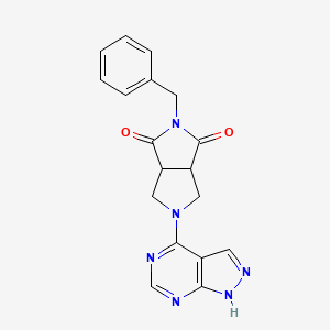 molecular formula C18H16N6O2 B2950662 5-Benzyl-2-(1H-pyrazolo[3,4-d]pyrimidin-4-yl)-1,3,3a,6a-tetrahydropyrrolo[3,4-c]pyrrole-4,6-dione CAS No. 2415453-46-0