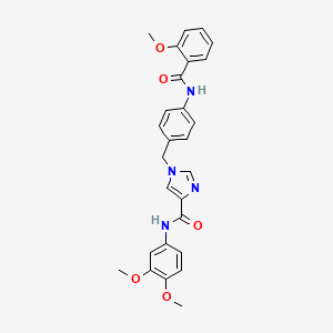 molecular formula C27H26N4O5 B2950673 N-(3,4-dimethoxyphenyl)-1-(4-(2-methoxybenzamido)benzyl)-1H-imidazole-4-carboxamide CAS No. 1251621-41-6