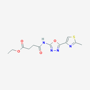molecular formula C12H14N4O4S B2950694 Ethyl 4-((5-(2-methylthiazol-4-yl)-1,3,4-oxadiazol-2-yl)amino)-4-oxobutanoate CAS No. 1251583-61-5