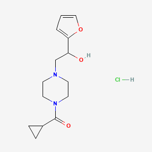 molecular formula C14H21ClN2O3 B2950701 Cyclopropyl(4-(2-(furan-2-yl)-2-hydroxyethyl)piperazin-1-yl)methanone hydrochloride CAS No. 1421529-26-1