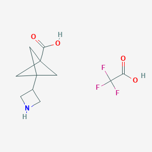 molecular formula C11H14F3NO4 B2950706 3-(Azetidin-3-yl)bicyclo[1.1.1]pentane-1-carboxylic acid;2,2,2-trifluoroacetic acid CAS No. 2567496-53-9
