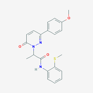 molecular formula C21H21N3O3S B2950722 2-(3-(4-methoxyphenyl)-6-oxopyridazin-1(6H)-yl)-N-(2-(methylthio)phenyl)propanamide CAS No. 1203293-77-9