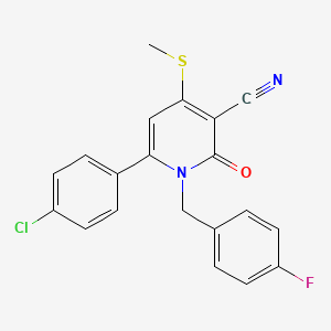 molecular formula C20H14ClFN2OS B2950734 6-(4-Chlorophenyl)-1-(4-fluorobenzyl)-4-(methylsulfanyl)-2-oxo-1,2-dihydro-3-pyridinecarbonitrile CAS No. 478042-87-4
