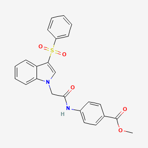 molecular formula C24H20N2O5S B2950745 methyl 4-(2-(3-(phenylsulfonyl)-1H-indol-1-yl)acetamido)benzoate CAS No. 941966-68-3