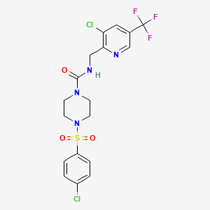 molecular formula C18H17Cl2F3N4O3S B2950760 N-{[3-chloro-5-(trifluoromethyl)pyridin-2-yl]methyl}-4-(4-chlorobenzenesulfonyl)piperazine-1-carboxamide CAS No. 2061248-85-7