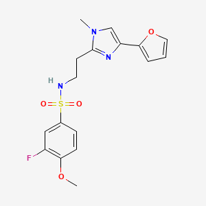 molecular formula C17H18FN3O4S B2950763 3-fluoro-N-(2-(4-(furan-2-yl)-1-methyl-1H-imidazol-2-yl)ethyl)-4-methoxybenzenesulfonamide CAS No. 1421455-92-6