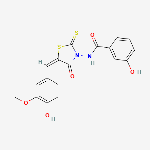 3-hydroxy-N-[(5E)-5-[(4-hydroxy-3-methoxyphenyl)methylidene]-4-oxo-2-sulfanylidene-1,3-thiazolidin-3-yl]benzamide