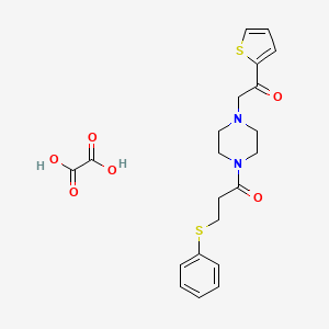 molecular formula C21H24N2O6S2 B2950793 1-(4-(2-Oxo-2-(thiophen-2-yl)ethyl)piperazin-1-yl)-3-(phenylthio)propan-1-one oxalate CAS No. 1351587-95-5